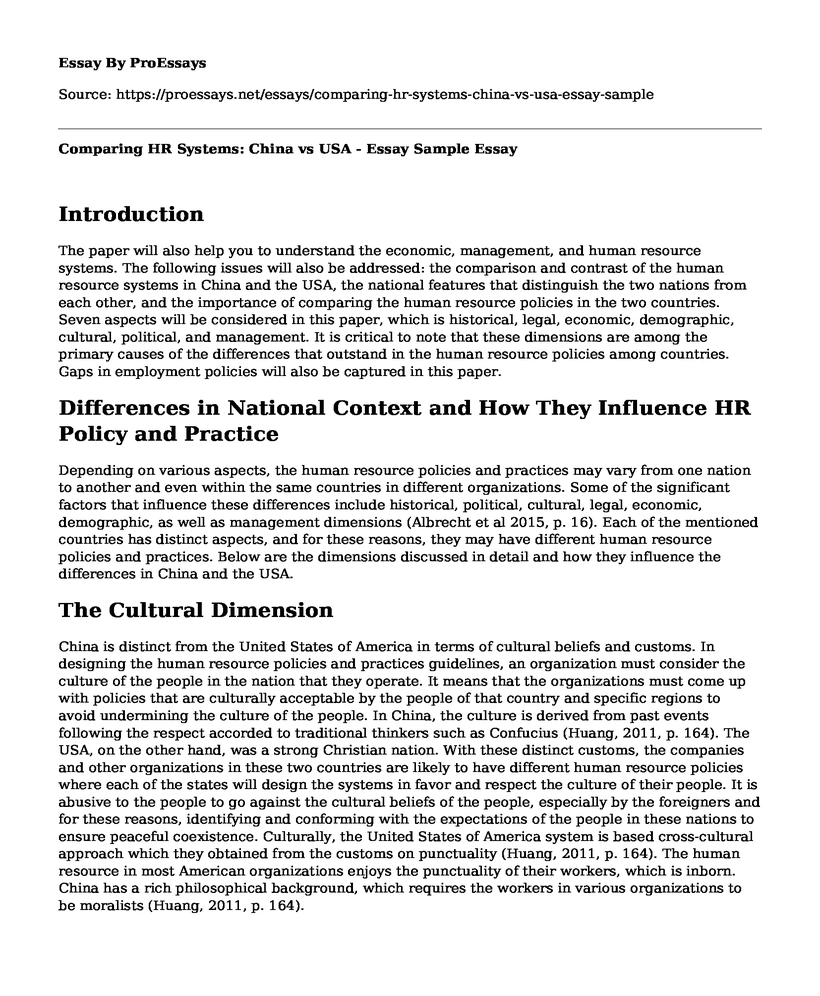 Comparing HR Systems: China vs USA - Essay Sample