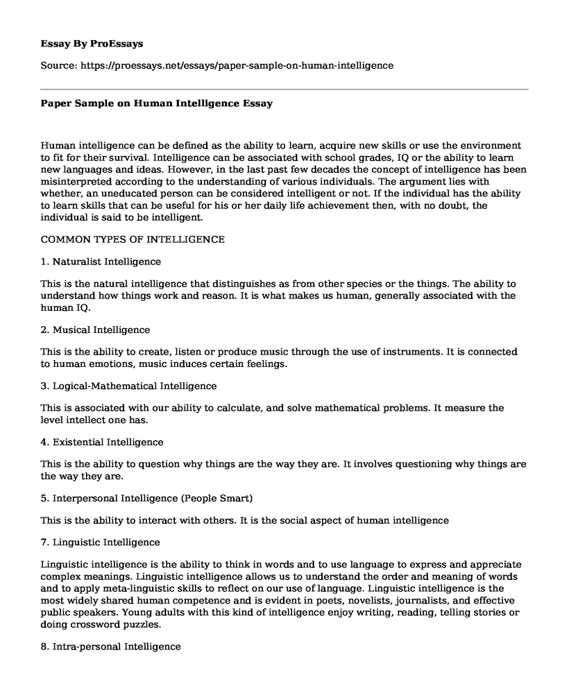 Paper Sample on Human Intelligence