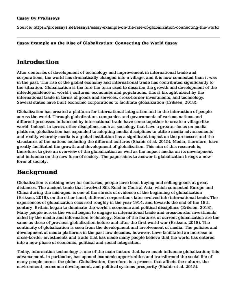 Essay Example on the Rise of Globalization: Connecting the World