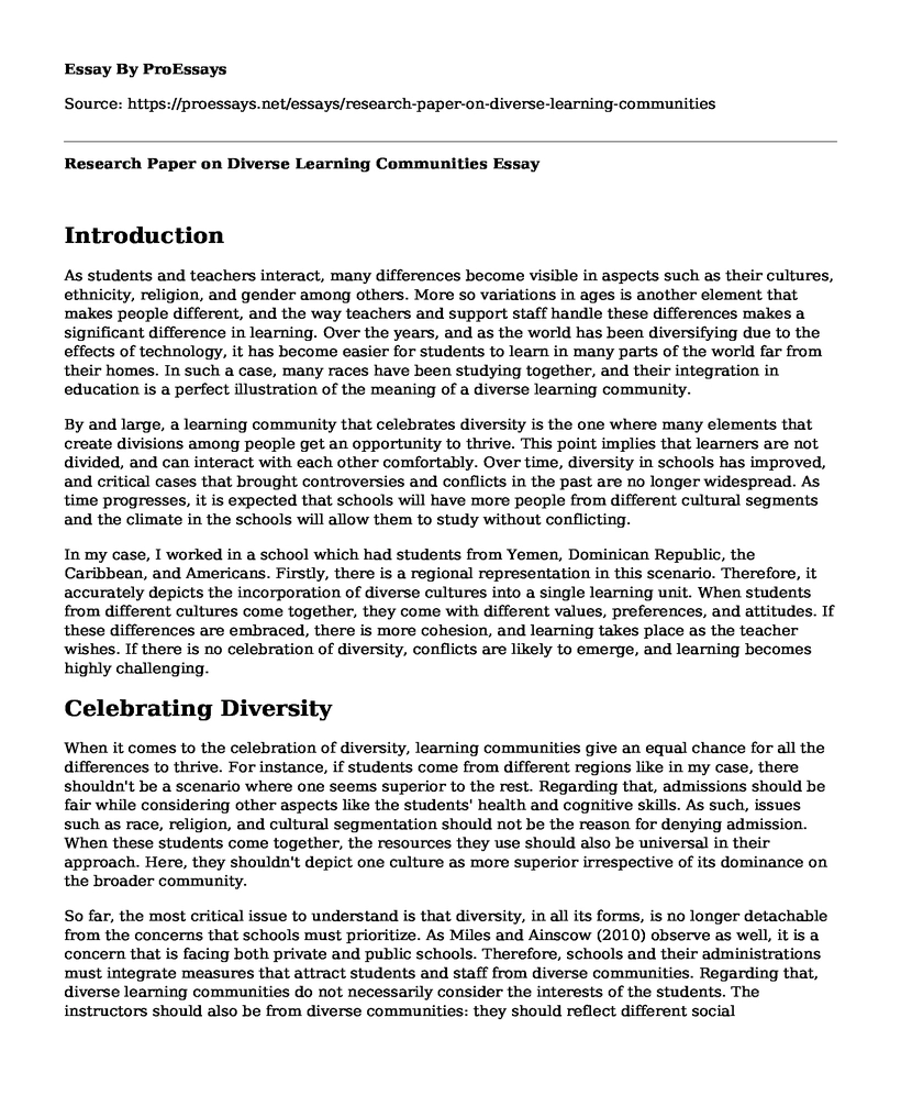 Research Paper on Diverse Learning Communities