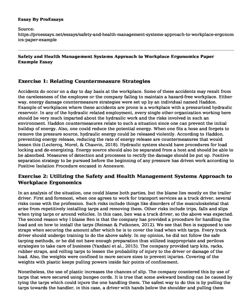 Safety and Health Management Systems Approach to Workplace Ergonomics Paper Example