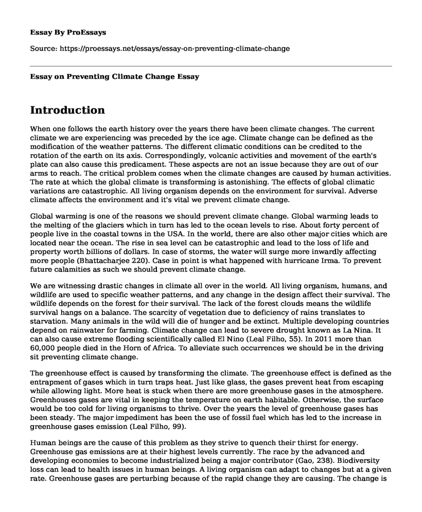 Essay on Preventing Climate Change