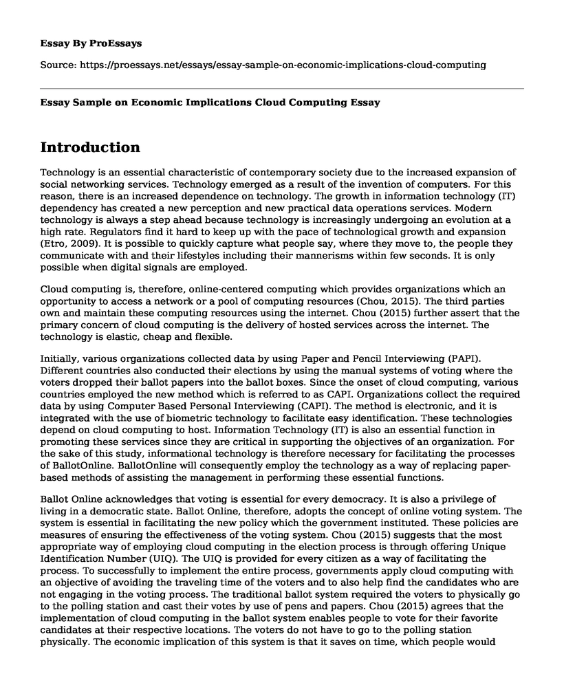Essay Sample on Economic Implications Cloud Computing