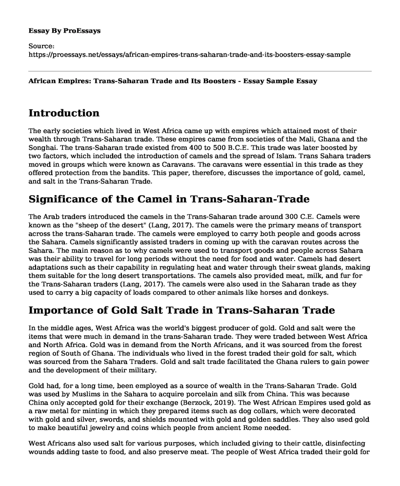 African Empires: Trans-Saharan Trade and Its Boosters - Essay Sample