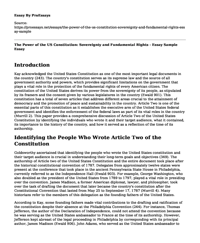 The Power of the US Constitution: Sovereignty and Fundamental Rights - Essay Sample