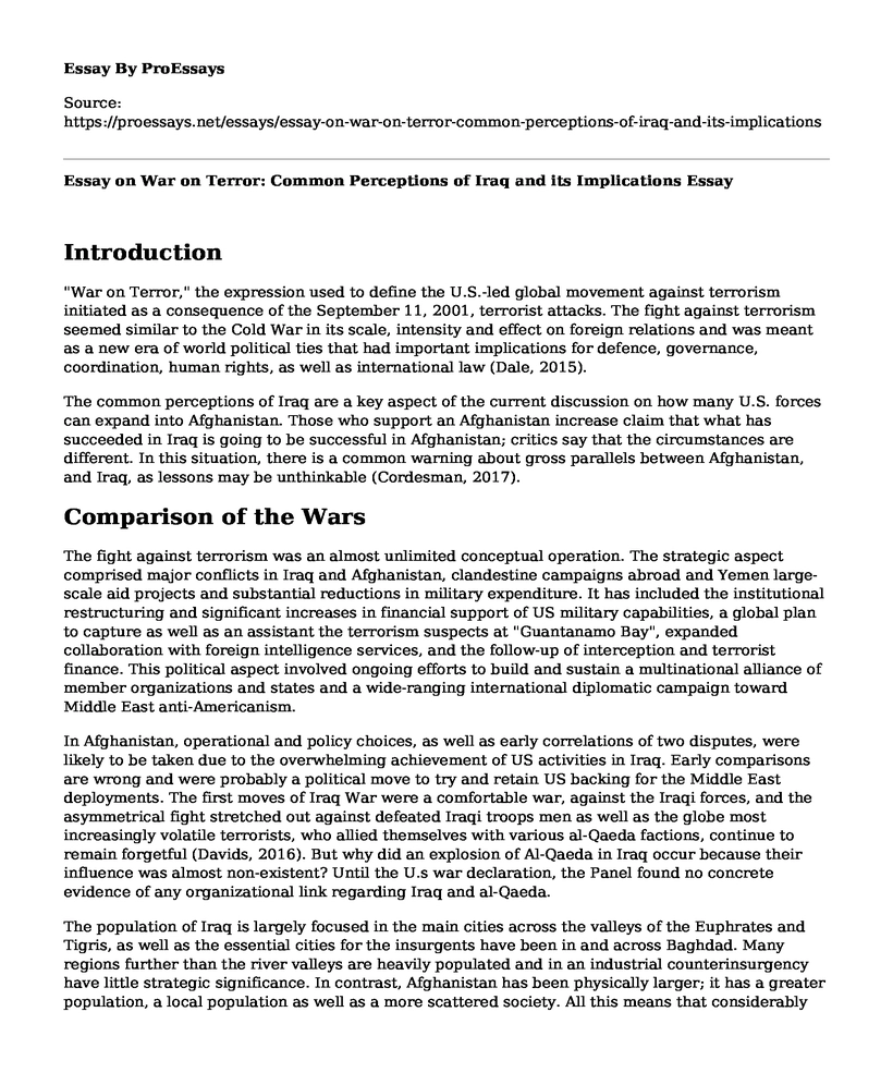 Essay on War on Terror: Common Perceptions of Iraq and its Implications