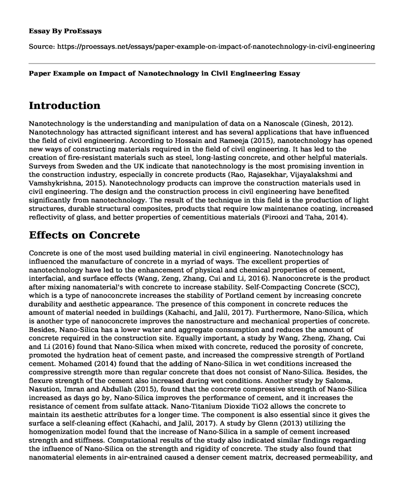 Paper Example on Impact of Nanotechnology in Civil Engineering