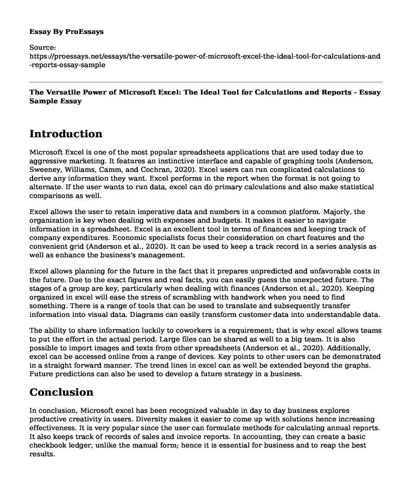 The Versatile Power of Microsoft Excel: The Ideal Tool for Calculations and Reports - Essay Sample