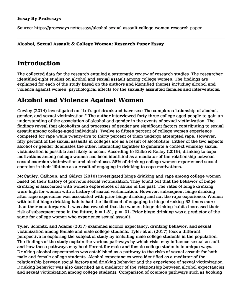 Alcohol, Sexual Assault & College Women: Research Paper