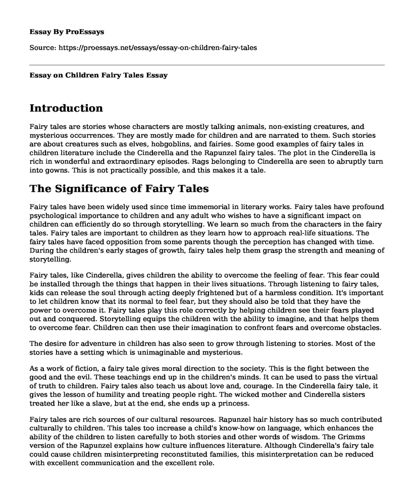 Essay on Children Fairy Tales