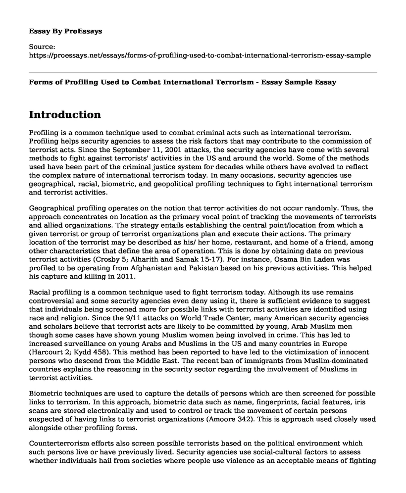 Forms of Profiling Used to Combat International Terrorism - Essay Sample