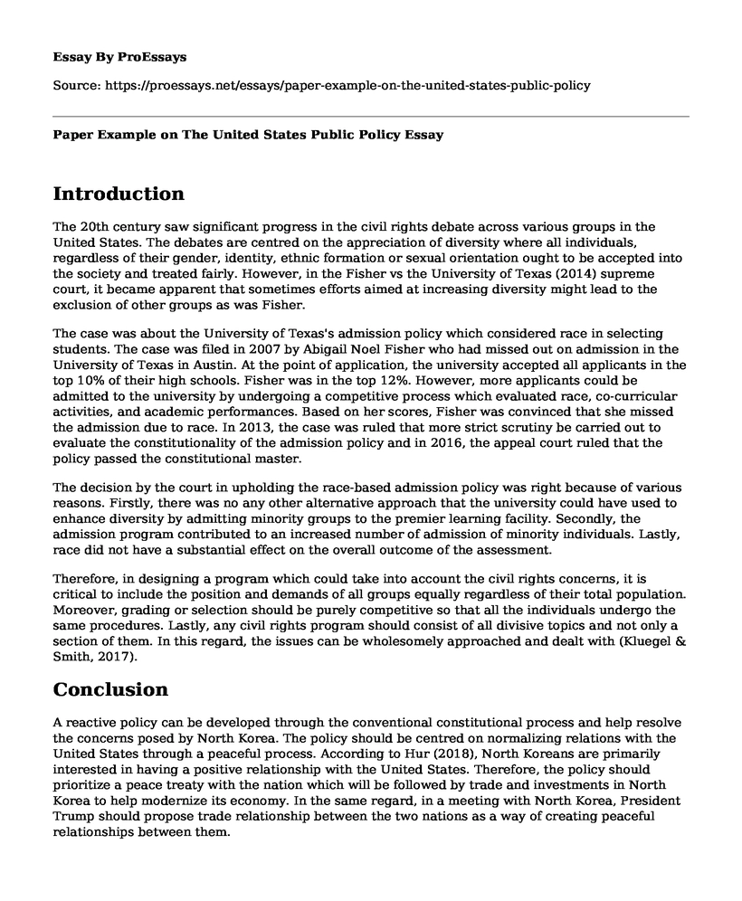 Paper Example on The United States Public Policy