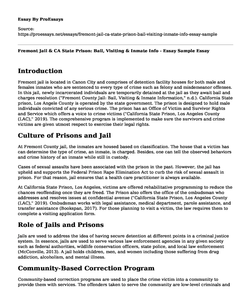 Fremont Jail & CA State Prison: Bail, Visiting & Inmate Info - Essay Sample