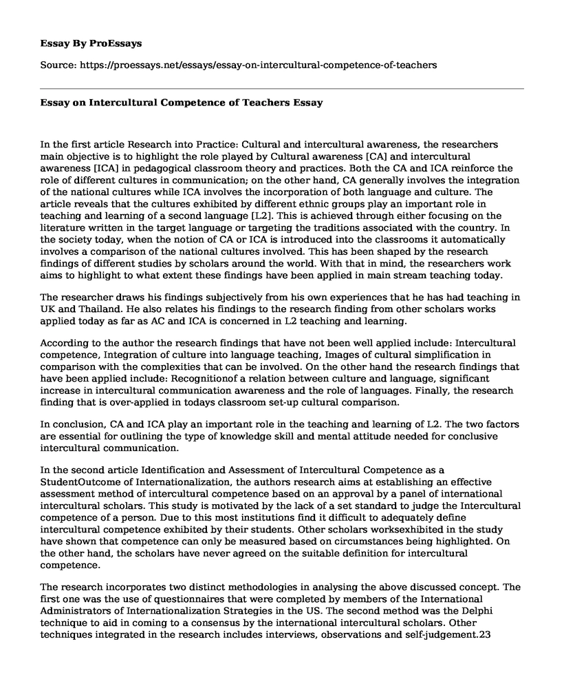 Essay on Intercultural Competence of Teachers