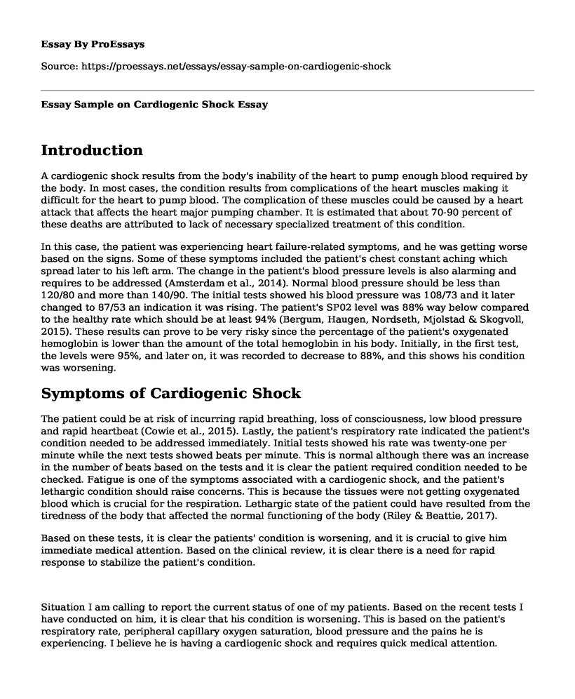 Essay Sample on Cardiogenic Shock