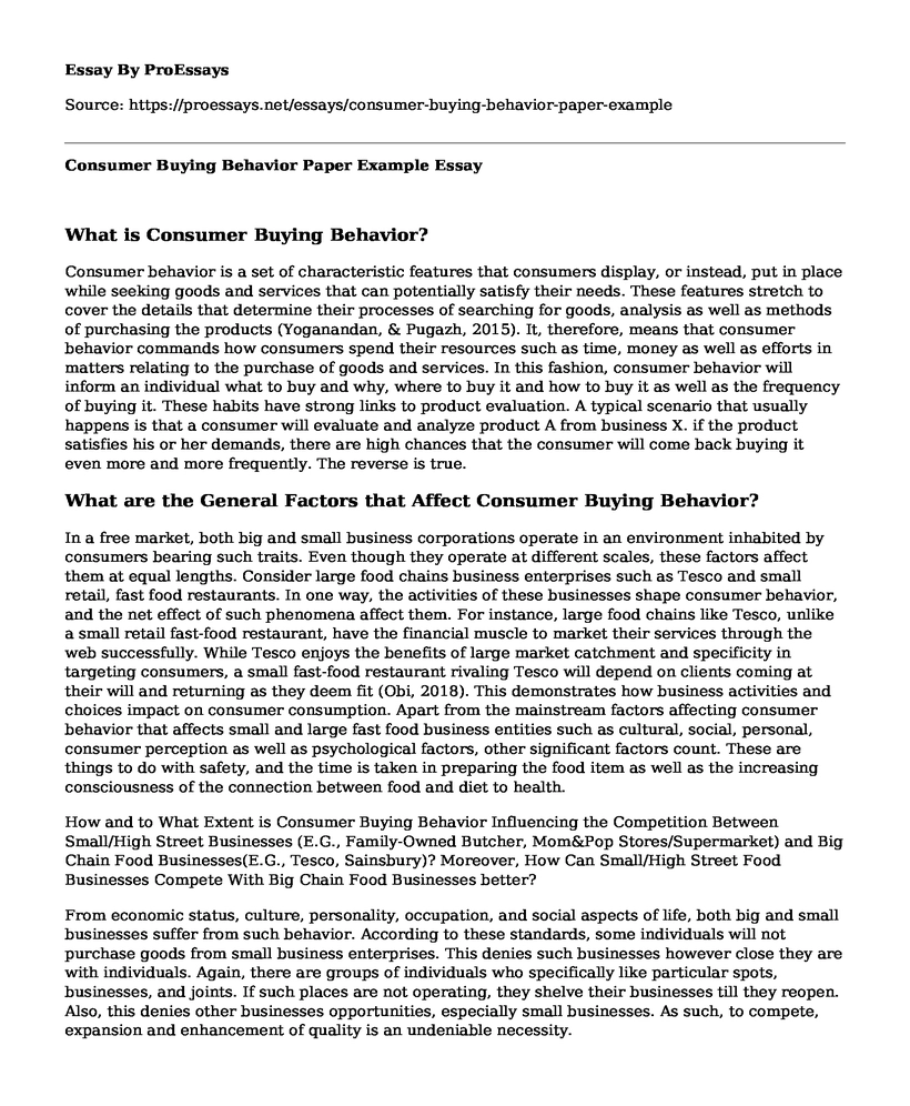 Consumer Buying Behavior Paper Example