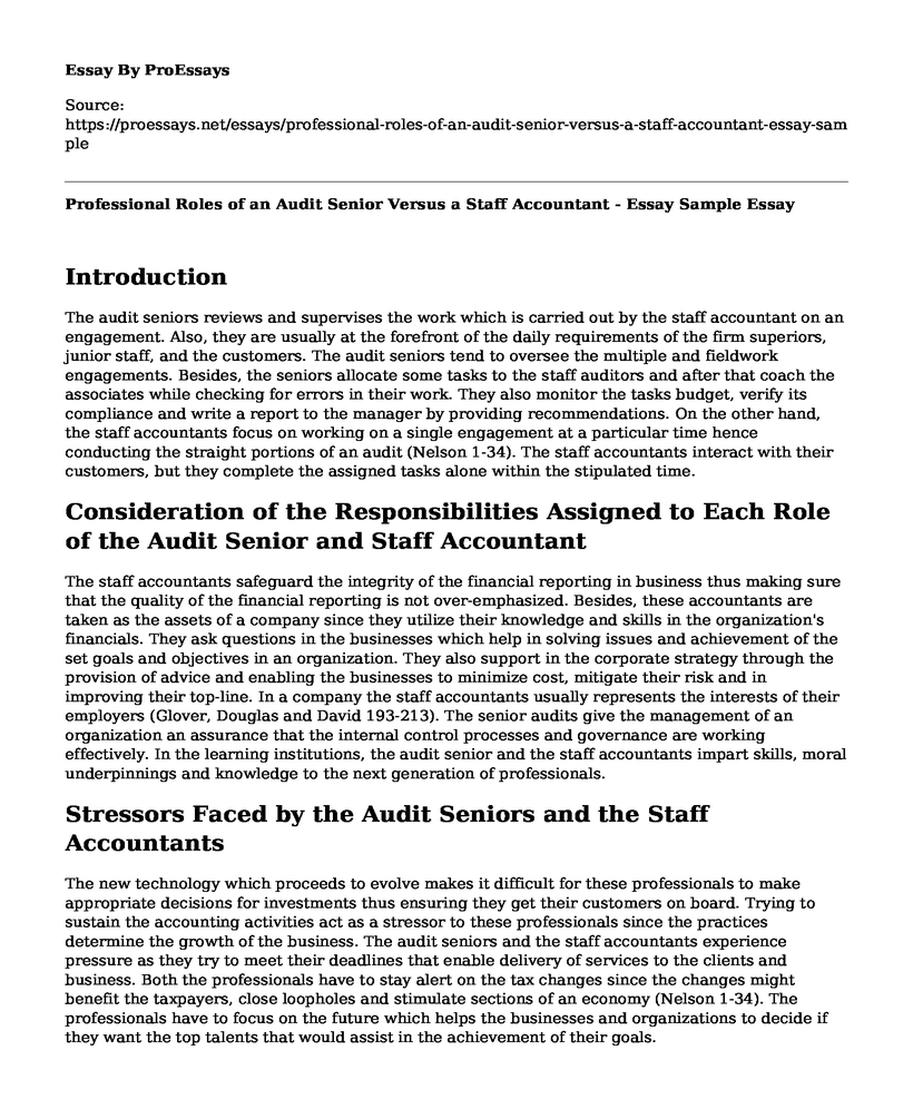 Professional Roles of an Audit Senior Versus a Staff Accountant - Essay Sample