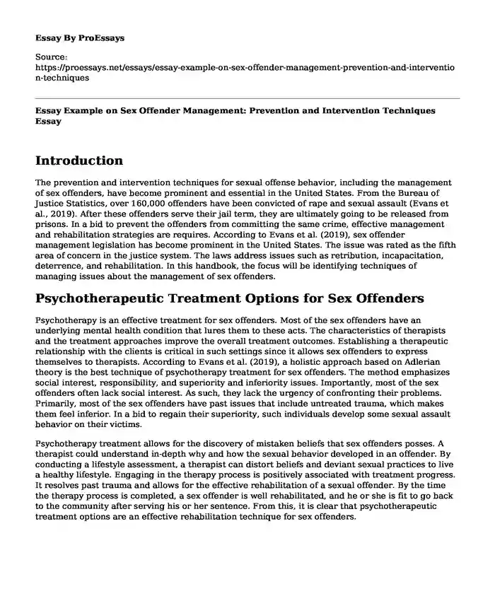 Essay Example on Sex Offender Management: Prevention and Intervention Techniques