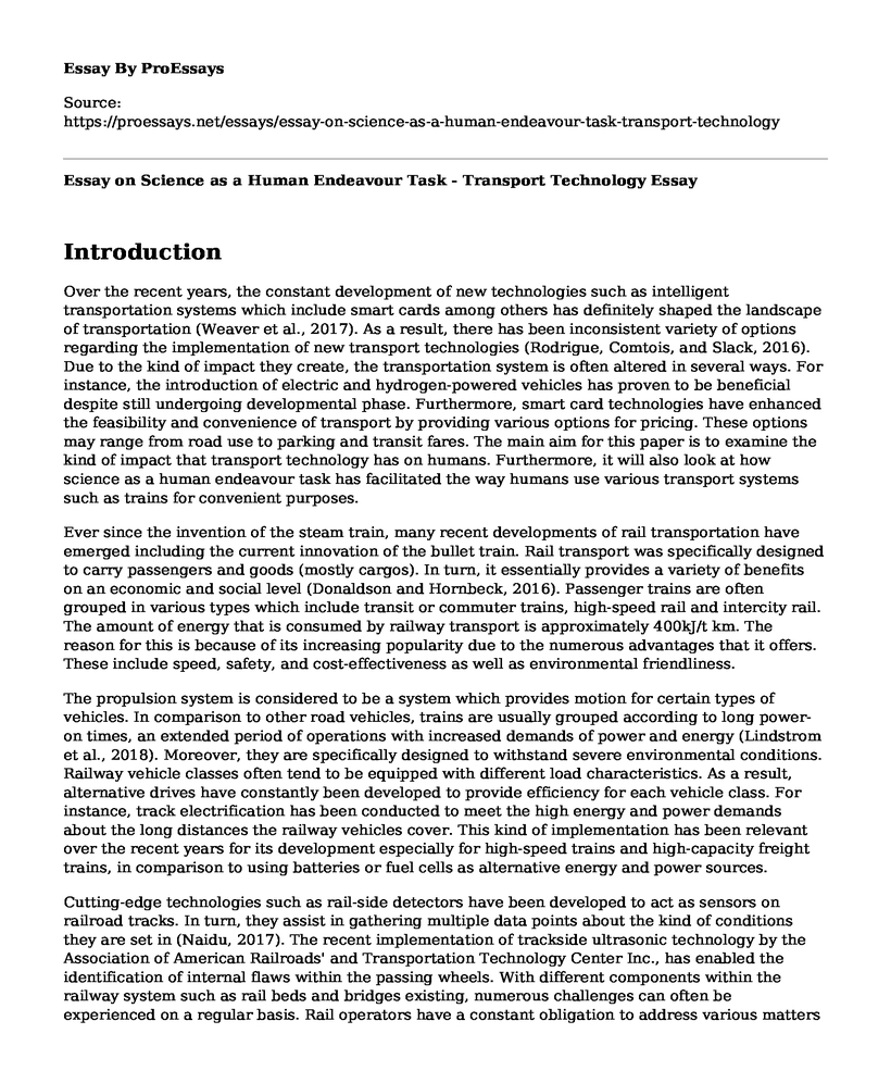 Essay on Science as a Human Endeavour Task - Transport Technology