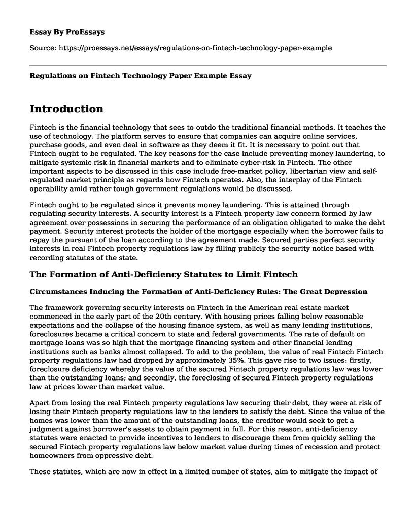 Regulations on Fintech Technology Paper Example