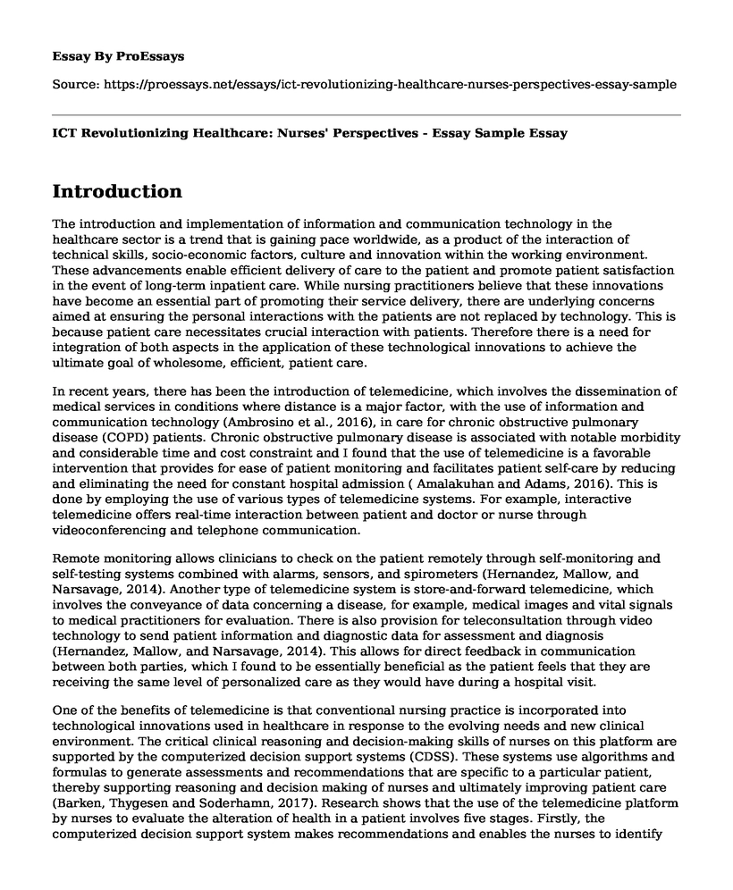 ICT Revolutionizing Healthcare: Nurses' Perspectives - Essay Sample