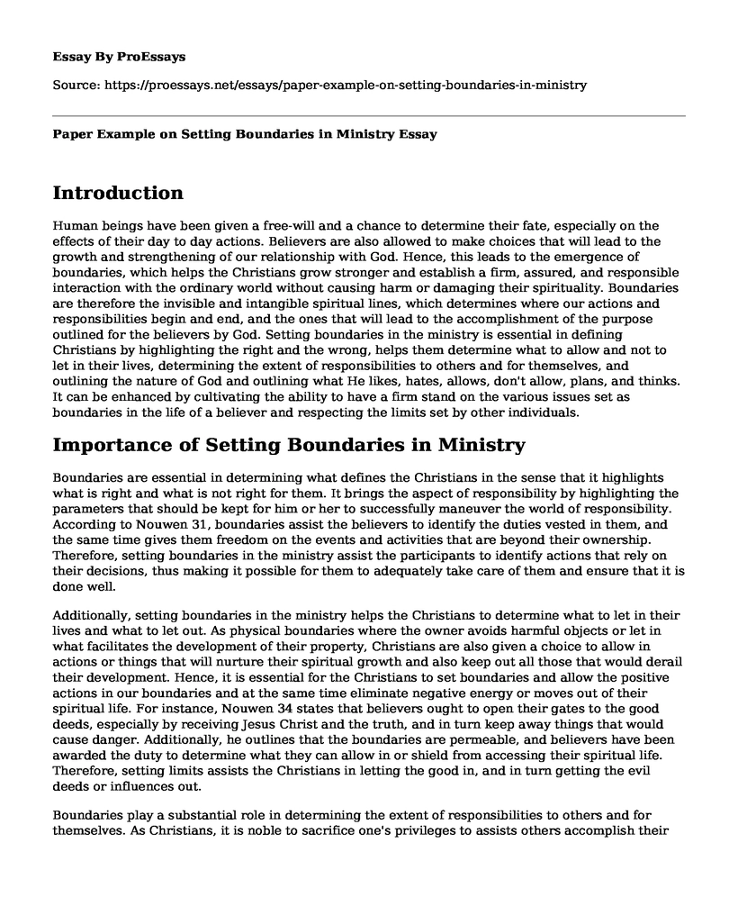 Paper Example on Setting Boundaries in Ministry