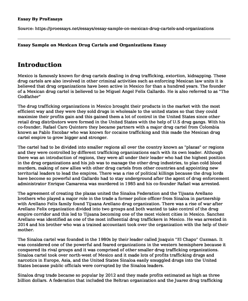 Essay Sample on Mexican Drug Cartels and Organizations
