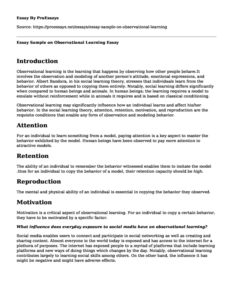 Essay Sample on Observational Learning