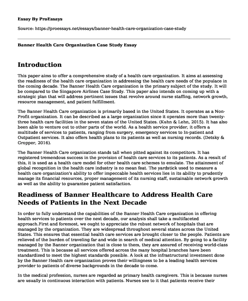 Banner Health Care Organization Case Study