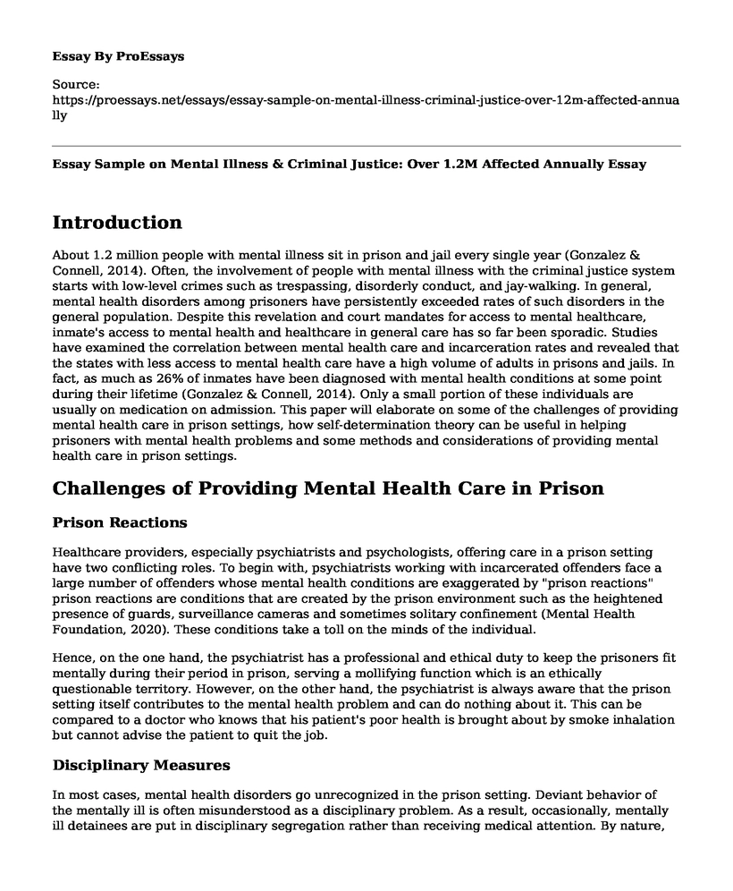 Essay Sample on Mental Illness & Criminal Justice: Over 1.2M Affected Annually