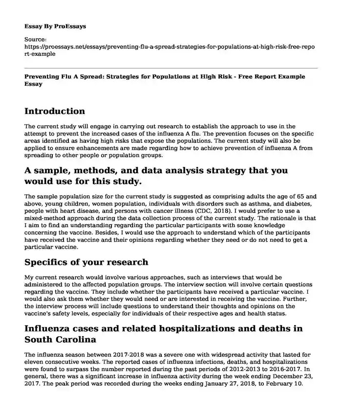 Preventing Flu A Spread: Strategies for Populations at High Risk - Free Report Example