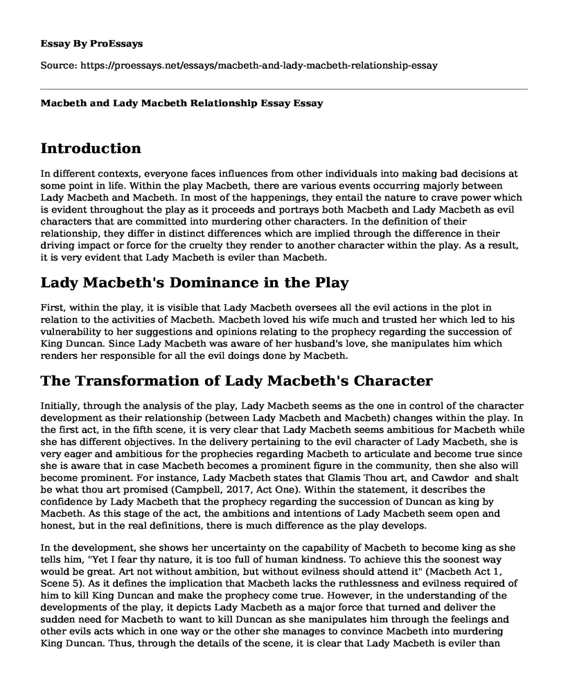 Macbeth and Lady Macbeth Relationship Essay
