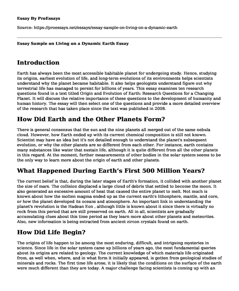 Essay Sample on Living on a Dynamic Earth