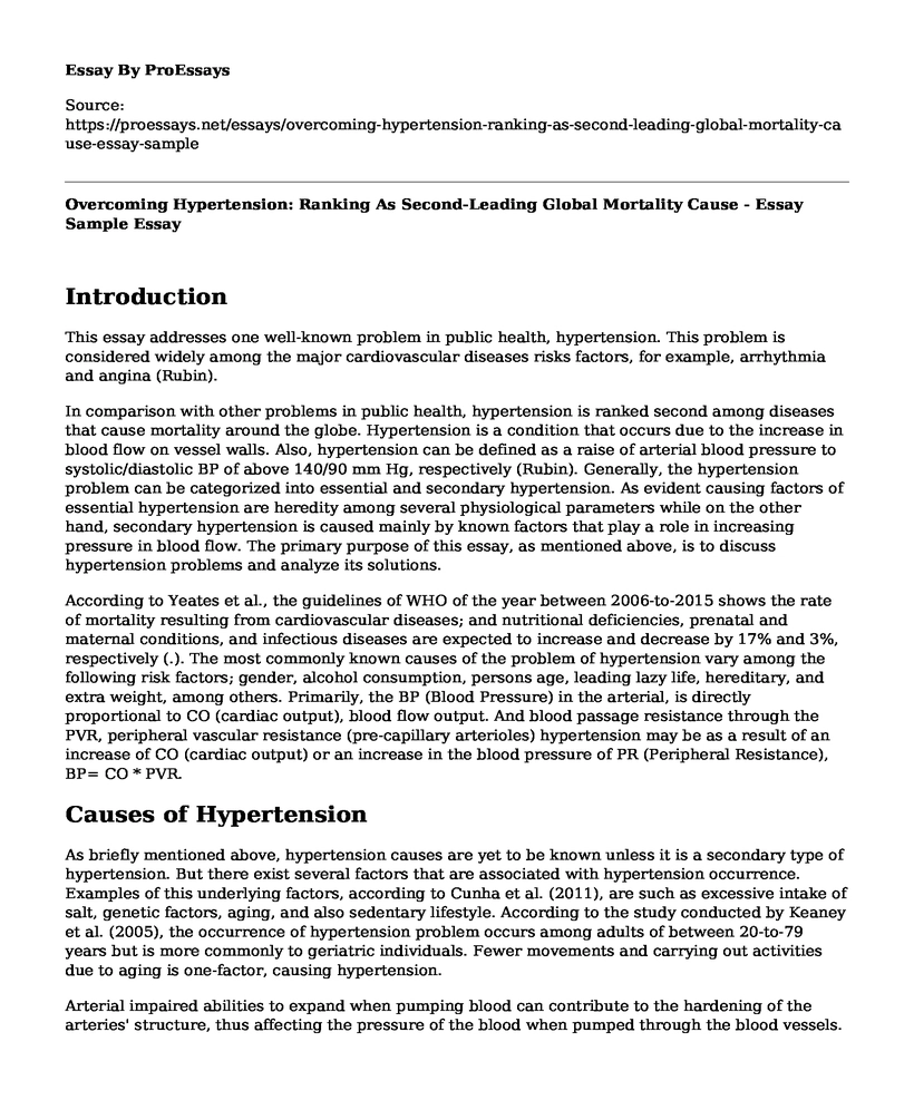 Overcoming Hypertension: Ranking As Second-Leading Global Mortality Cause - Essay Sample