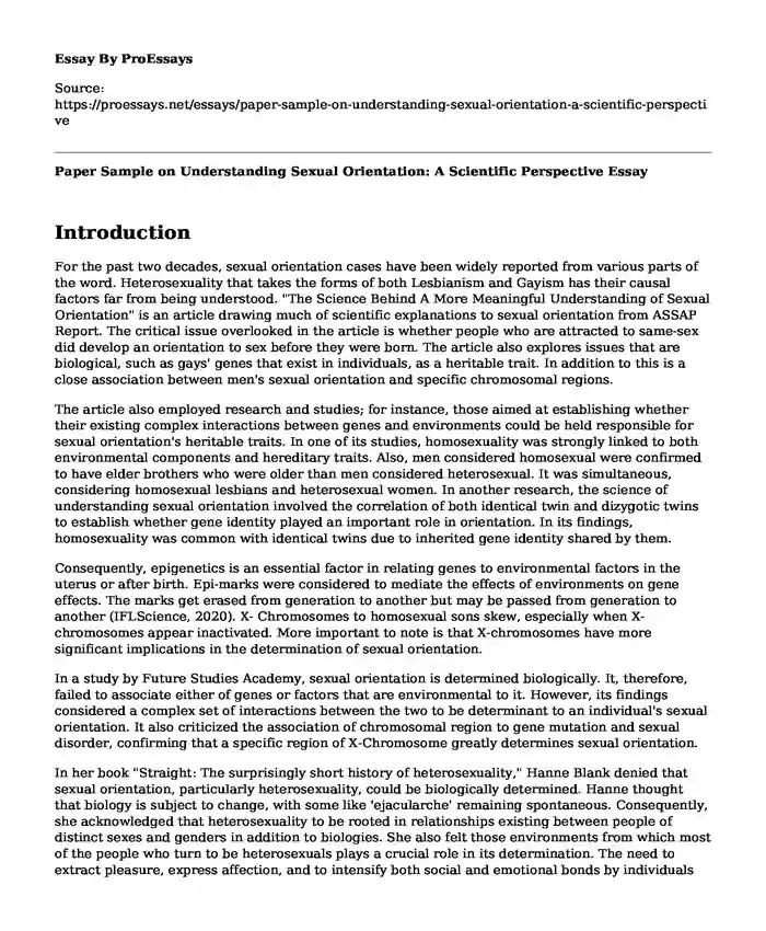 Paper Sample on Understanding Sexual Orientation: A Scientific Perspective