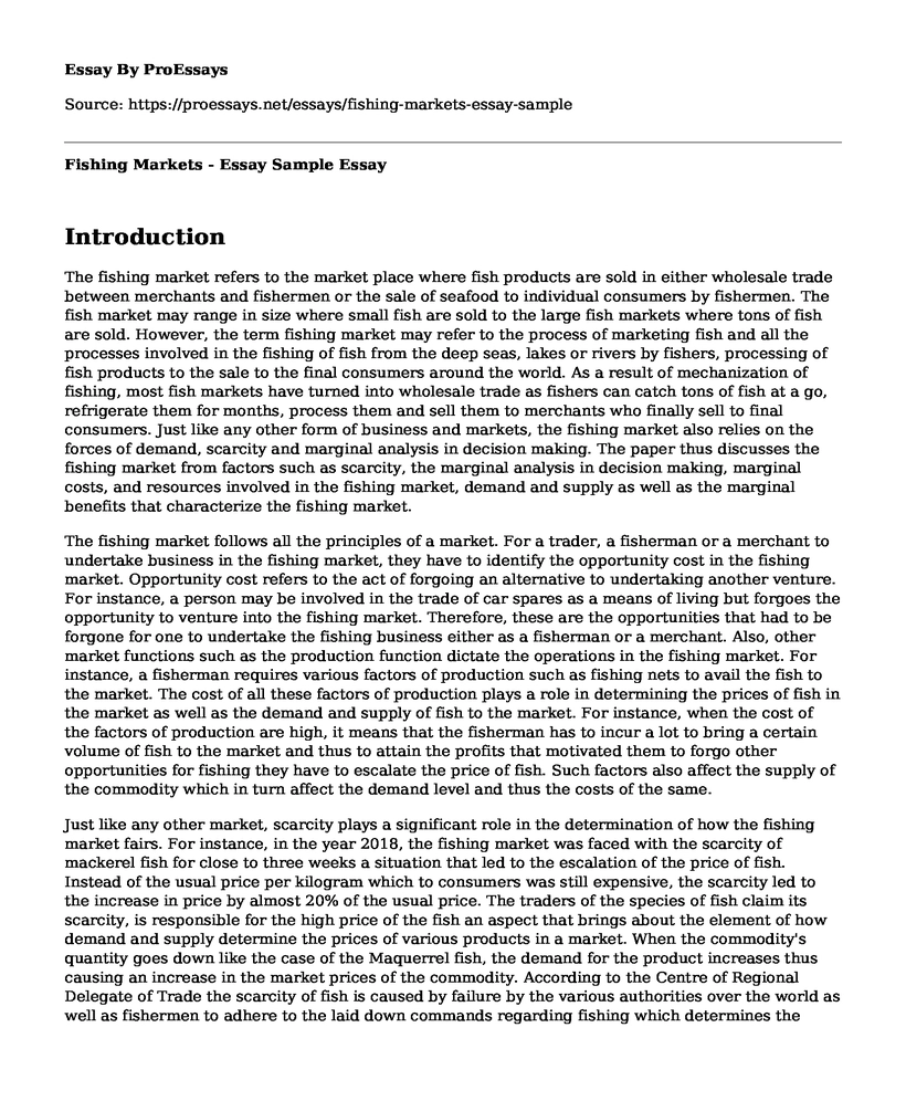 Fishing Markets - Essay Sample