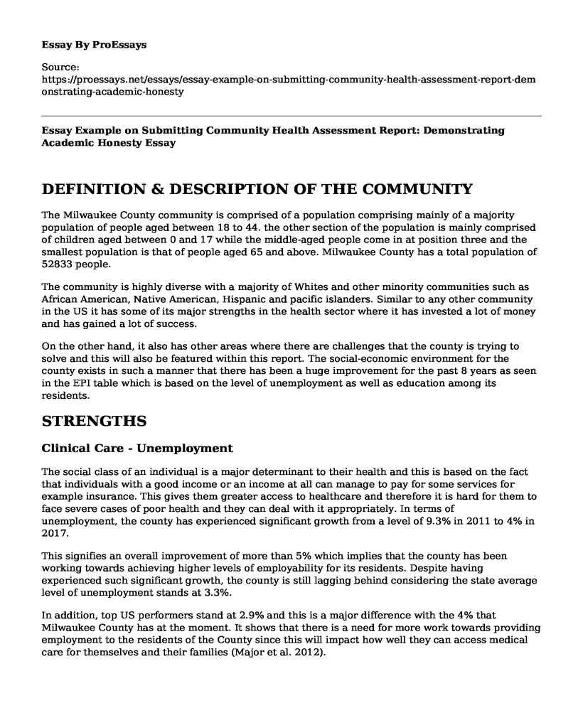 Essay Example on Submitting Community Health Assessment Report: Demonstrating Academic Honesty