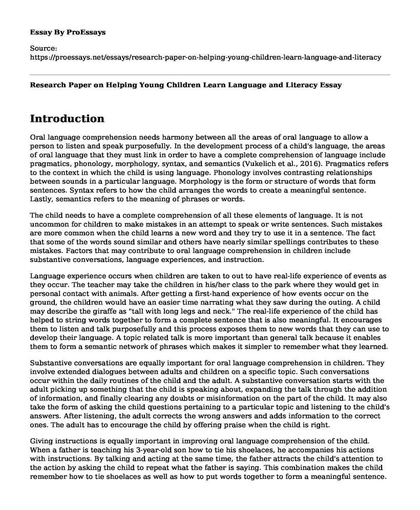 Research Paper on Helping Young Children Learn Language and Literacy