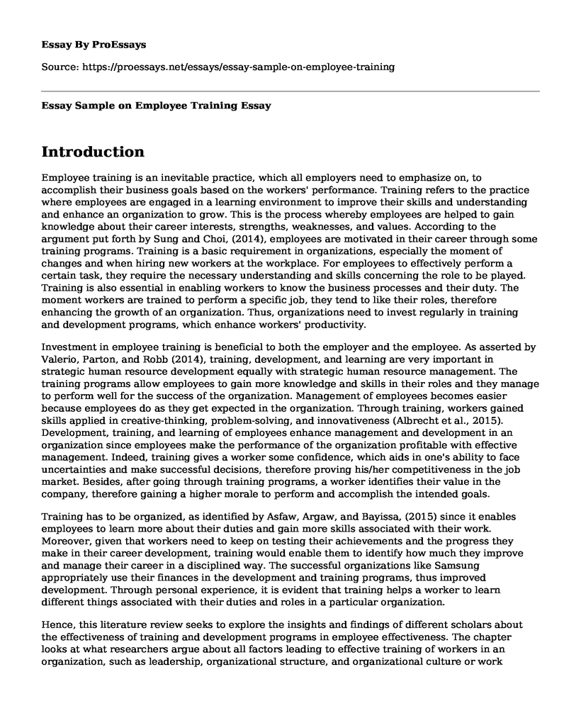 Essay Sample on Employee Training