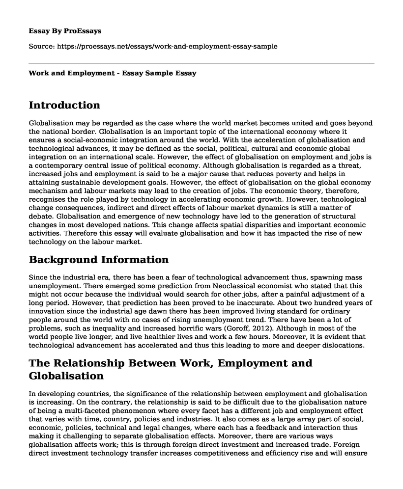 Work and Employment - Essay Sample 