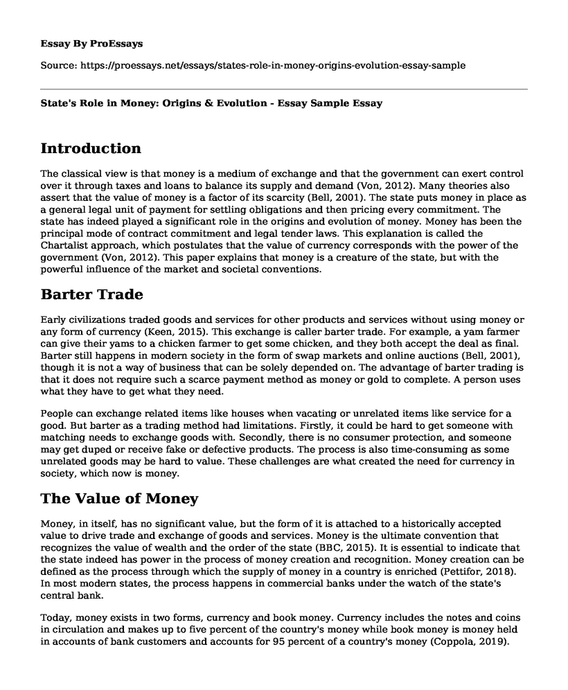 State's Role in Money: Origins & Evolution - Essay Sample