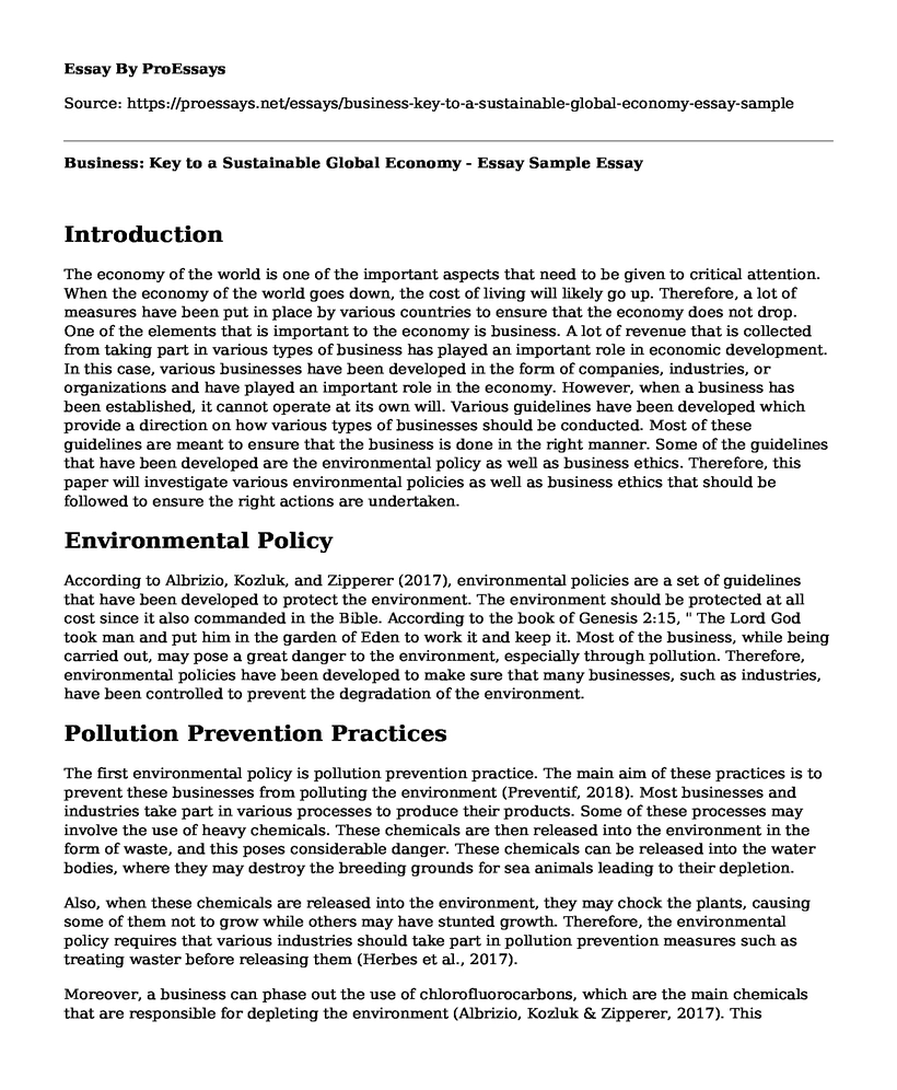 Business: Key to a Sustainable Global Economy - Essay Sample