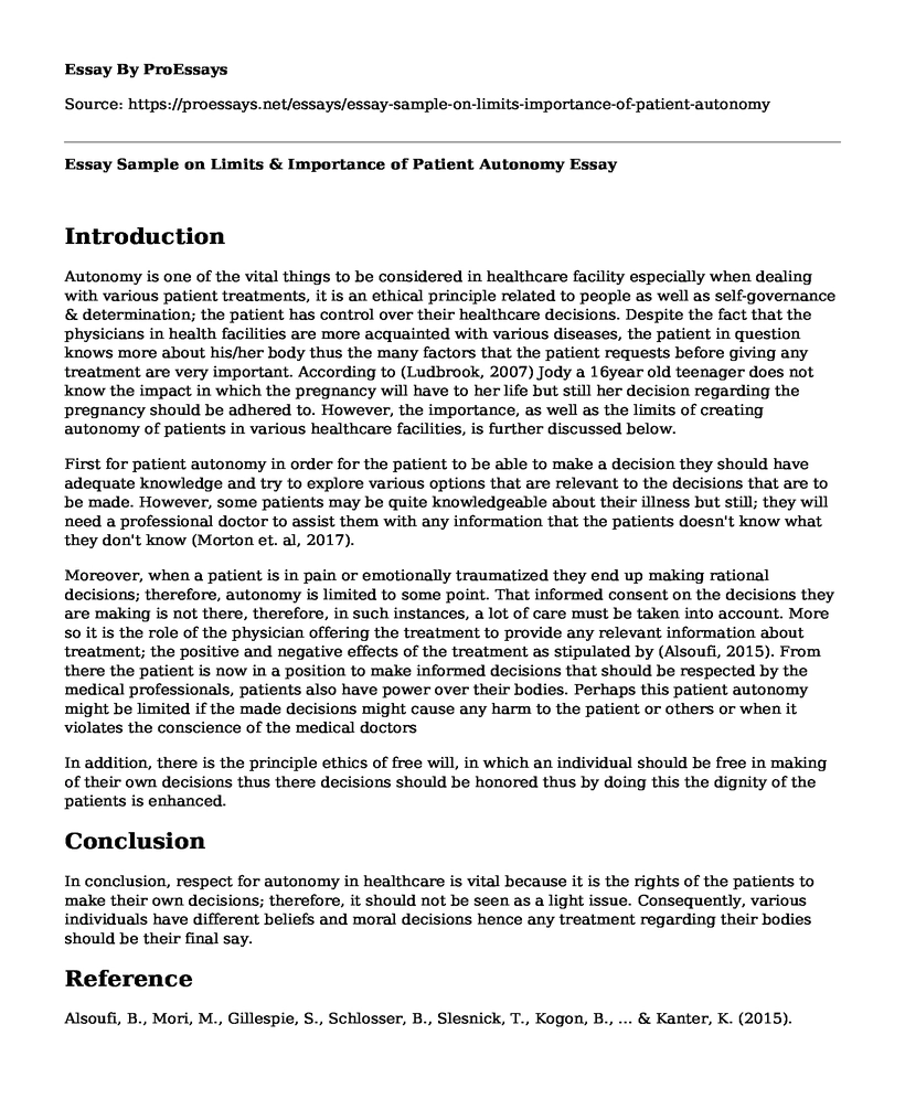 Essay Sample on Limits & Importance of Patient Autonomy