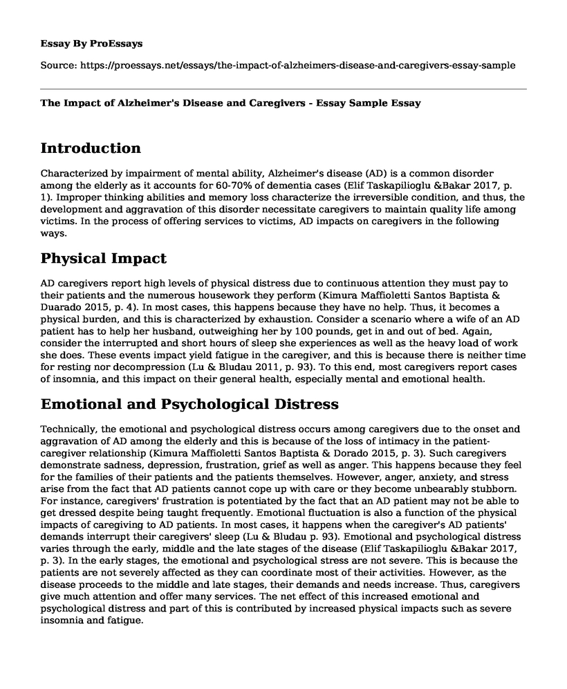 The Impact of Alzheimer's Disease and Caregivers - Essay Sample
