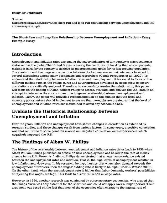 The Short-Run and Long-Run Relationship Between Unemployment and Inflation - Essay Example