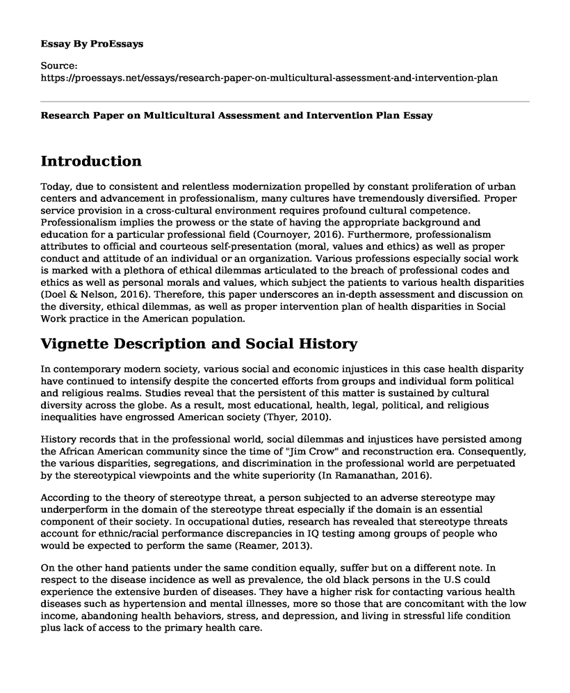 Research Paper on Multicultural Assessment and Intervention Plan