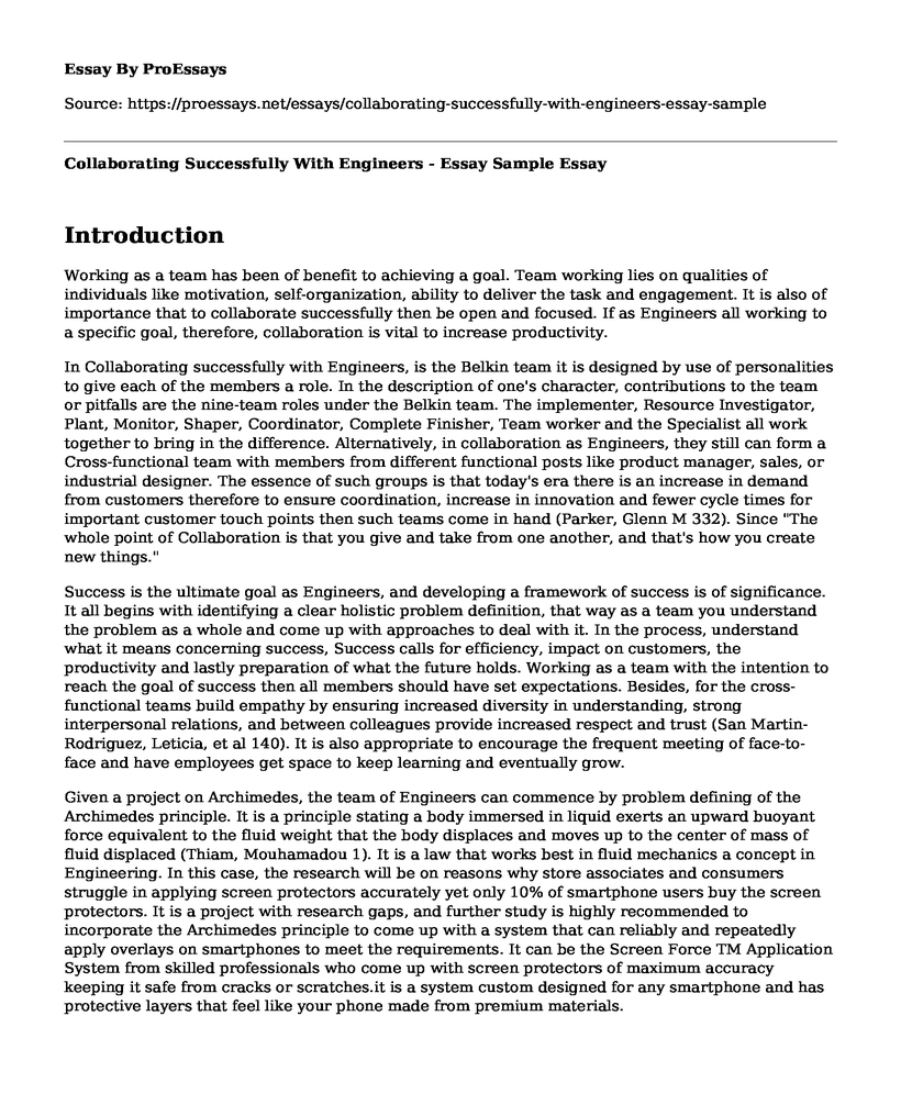 Collaborating Successfully With Engineers - Essay Sample