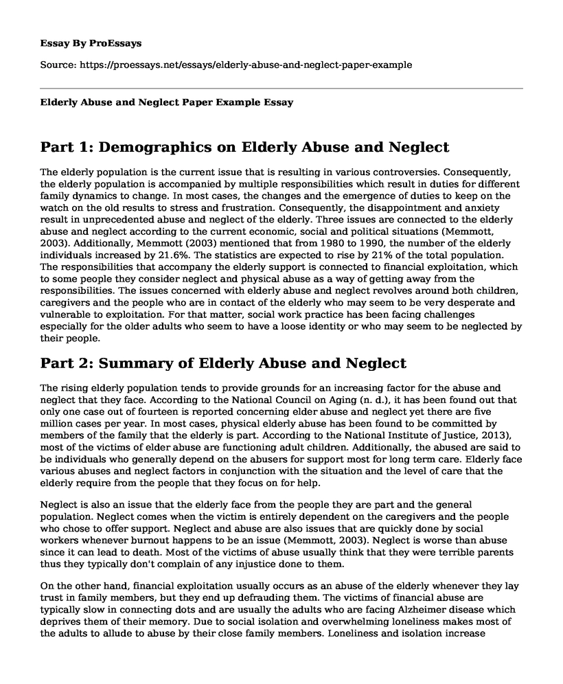 Elderly Abuse and Neglect Paper Example
