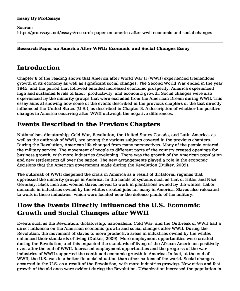 Research Paper on America After WWII: Economic and Social Changes