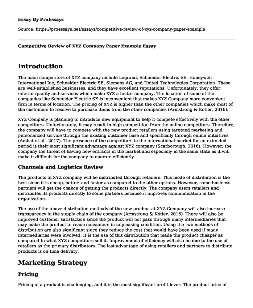 Competitive Review of XYZ Company Paper Example